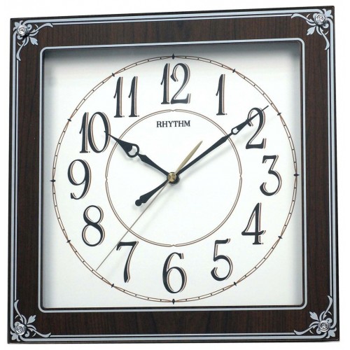 Rhythm(Japan) Mirror Finished Glass Silent Silky Wooden Wall Clock